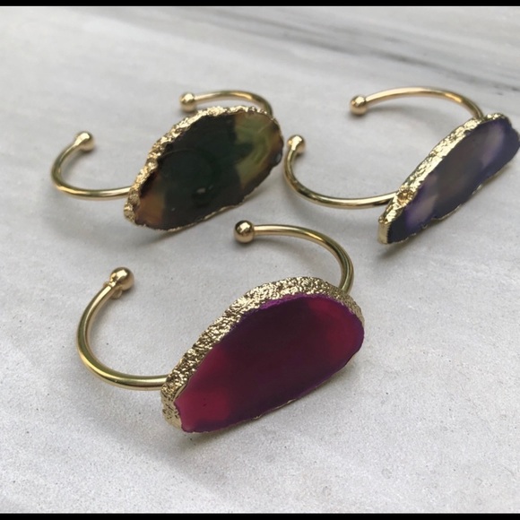 Geode Agate slice boho gold bracelet - Picture 4 of 5